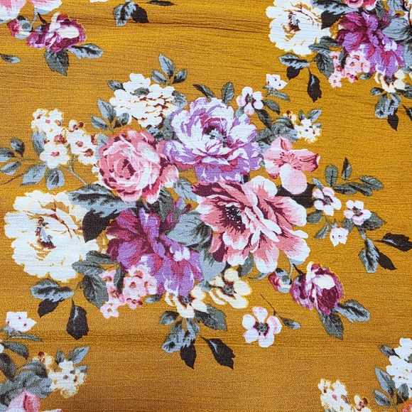 KORI America Boutique Floral Golden Yellow Dress Boho Romantic Tie-Neck – Size L - Picture 14 of 17